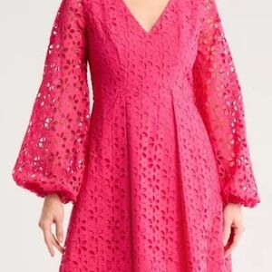 Trina Turk Pink Eyelet Long Seeve Dress